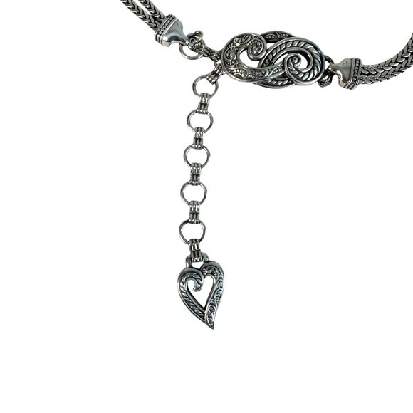 Brighton Bali Hai Silver Braided Swirl Hook Heart Charm Chain Belt size Small - Picture 4 of 9